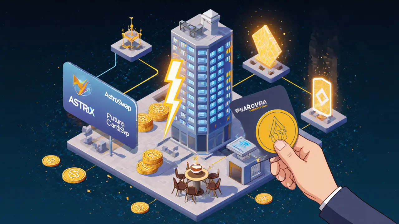Экосистема AstroSwap: DEX-башня, биржи и реальная оплата картой ASTRO в кафе через Cardano Pay.