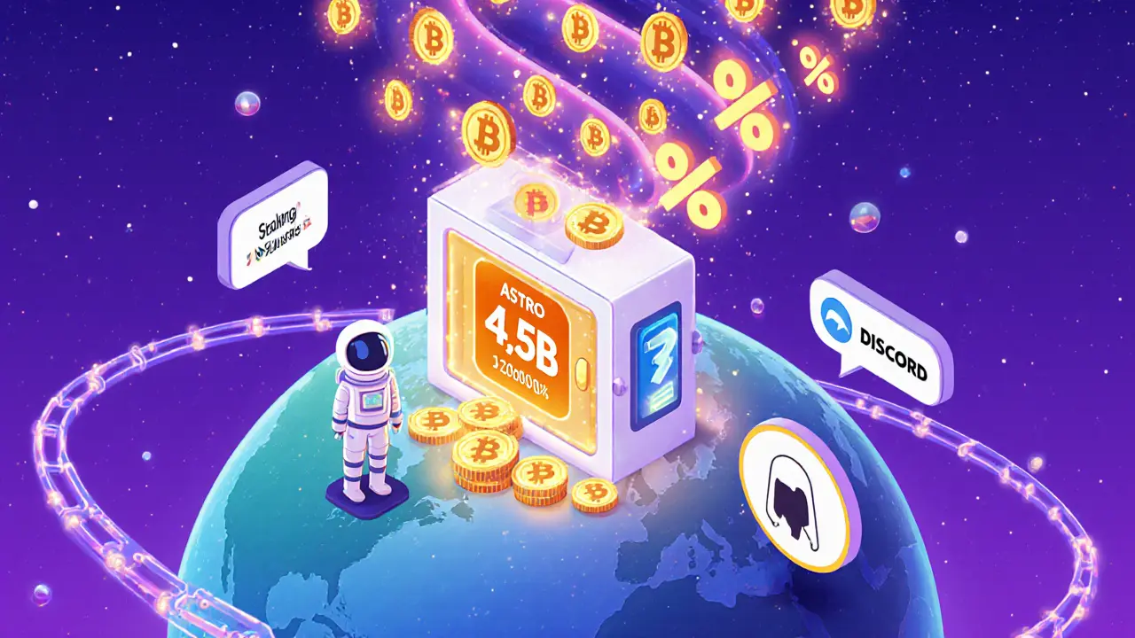 Пользователи стейкают ASTRO-токены в glowing-сейфе с APY 800-1200% на фоне блокчейна Cardano.