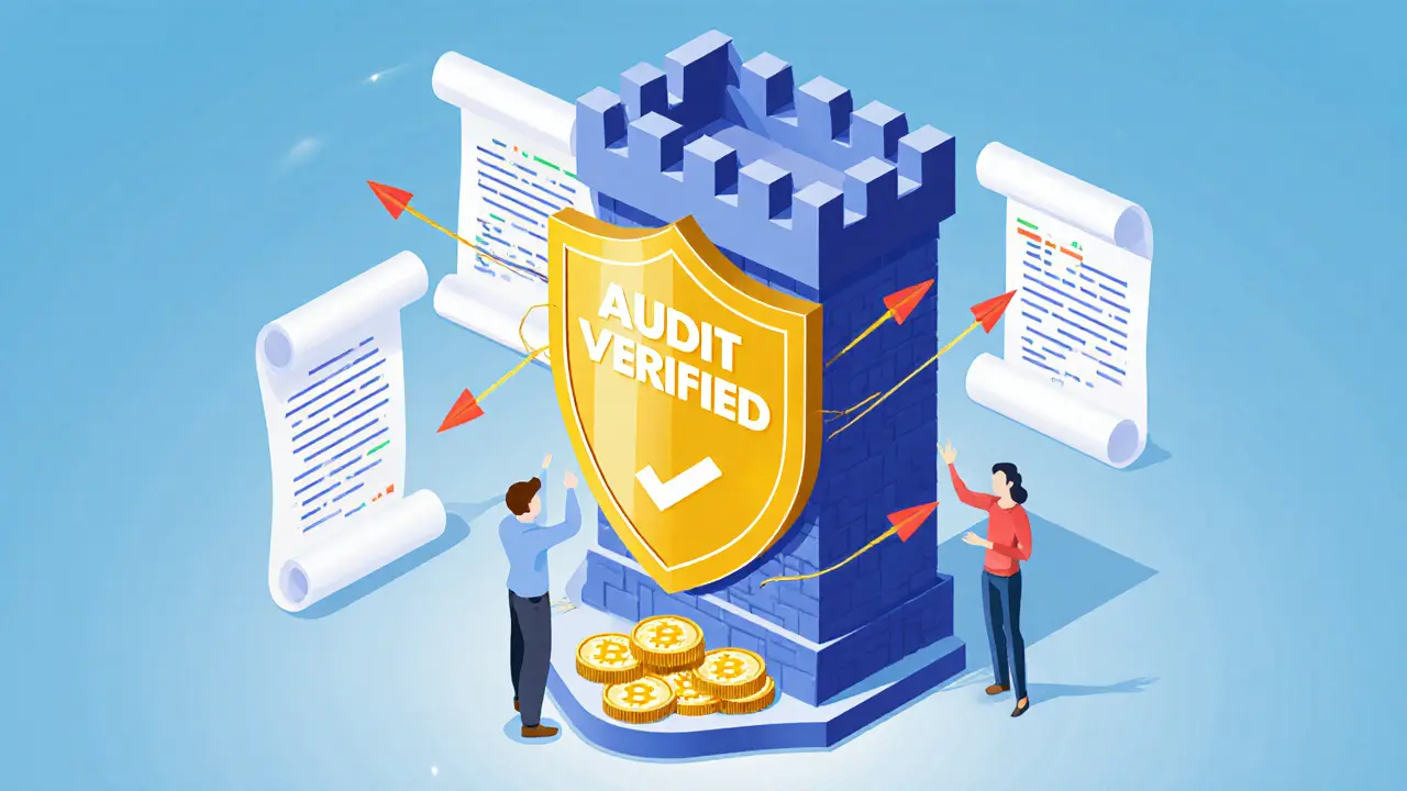 Защищённый смарт-контракт с щитом аудита, пользователи безопасно вносят токены