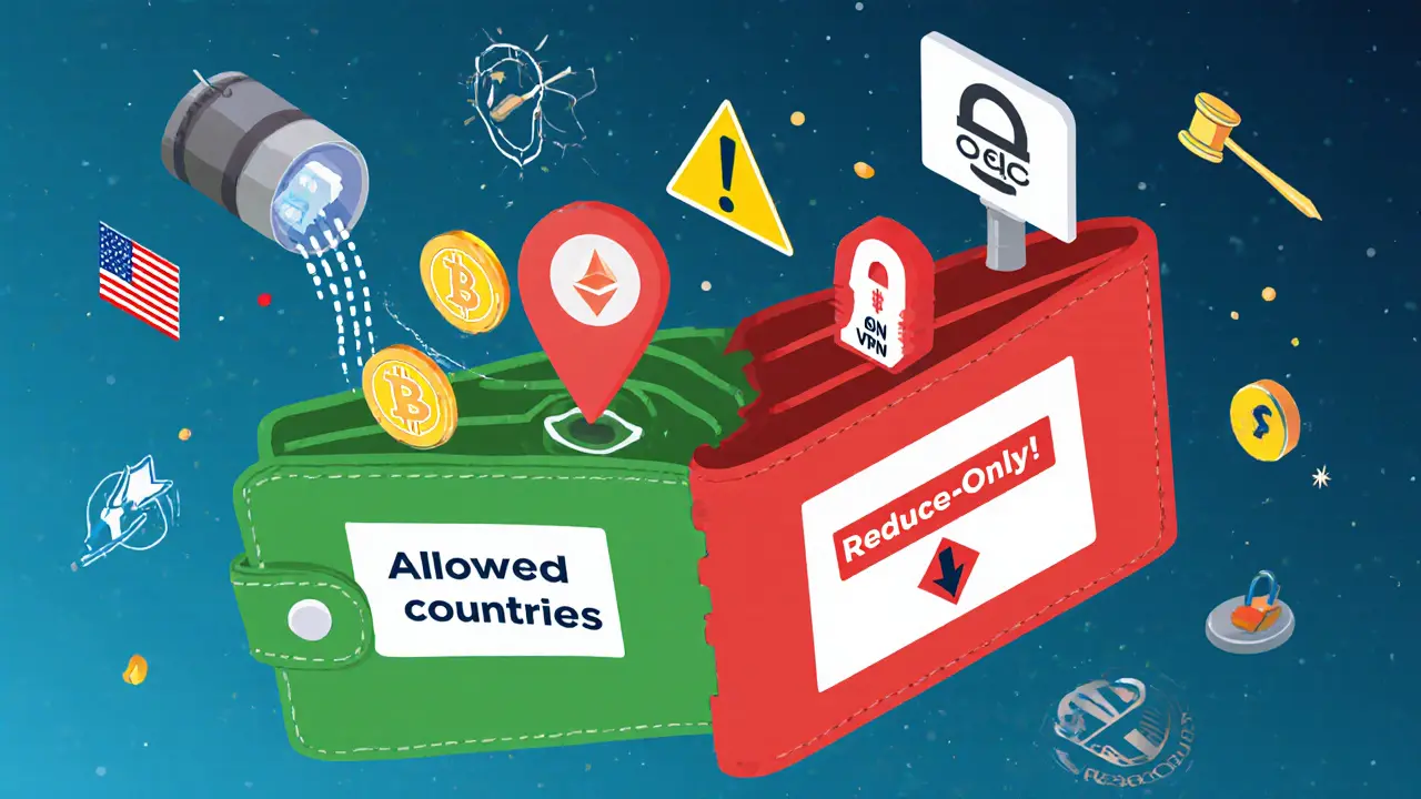 Цифровой кошелек, разделенный на разрешенную и заблокированную части, с геолокацией Канады и предупреждением &#039;Только закрытие&#039;.