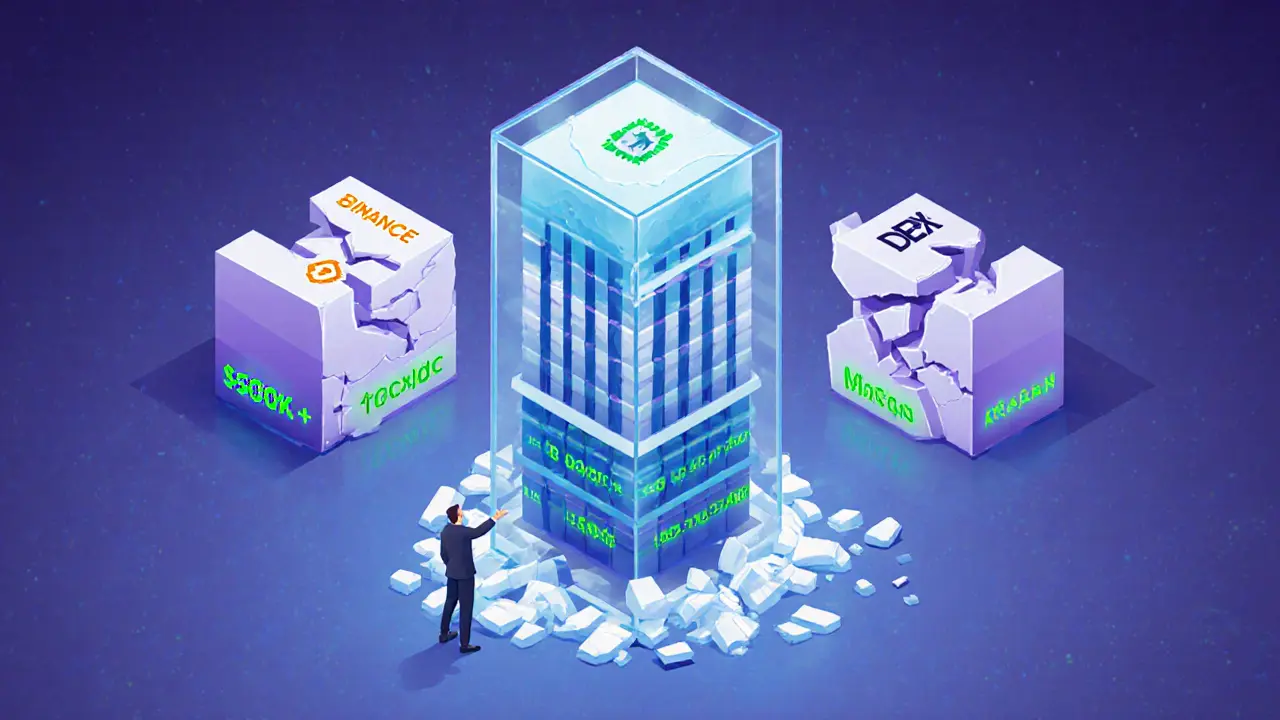 Гигантская ордерная книга с глубокой ликвидностью и рушающимися ненадёжными биржами на фоне.