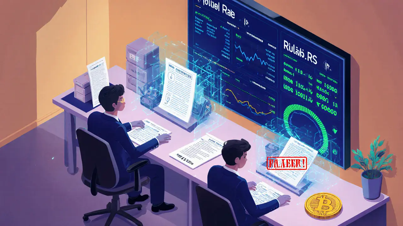 Офис криптобиржи в Берлине: сотрудники следят за транзакциями, на экранах — требования MiCAR и запрещенный токен USDe.