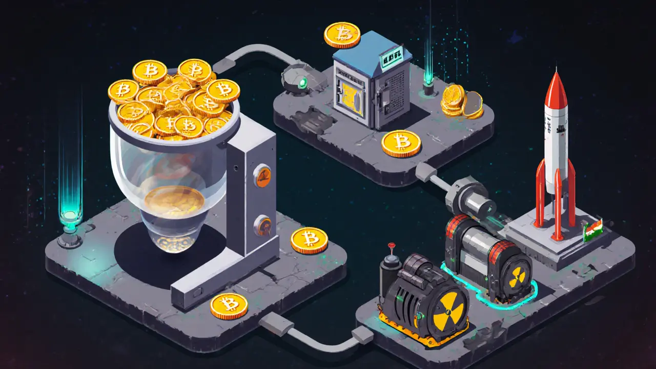 Украденные биткоины проходят через миксер и превращаются в ракетные двигатели.