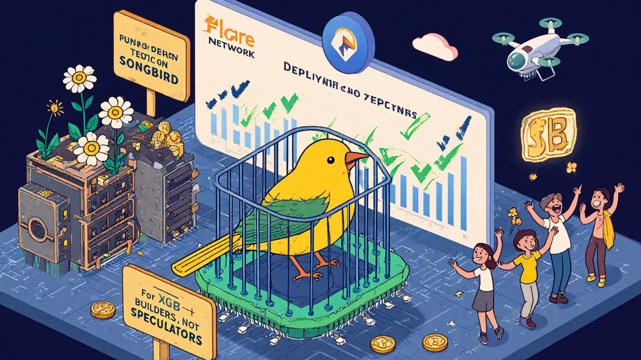 Канарейка на схеме сети Flare, символизирующая тестирование обновлений перед запуском.