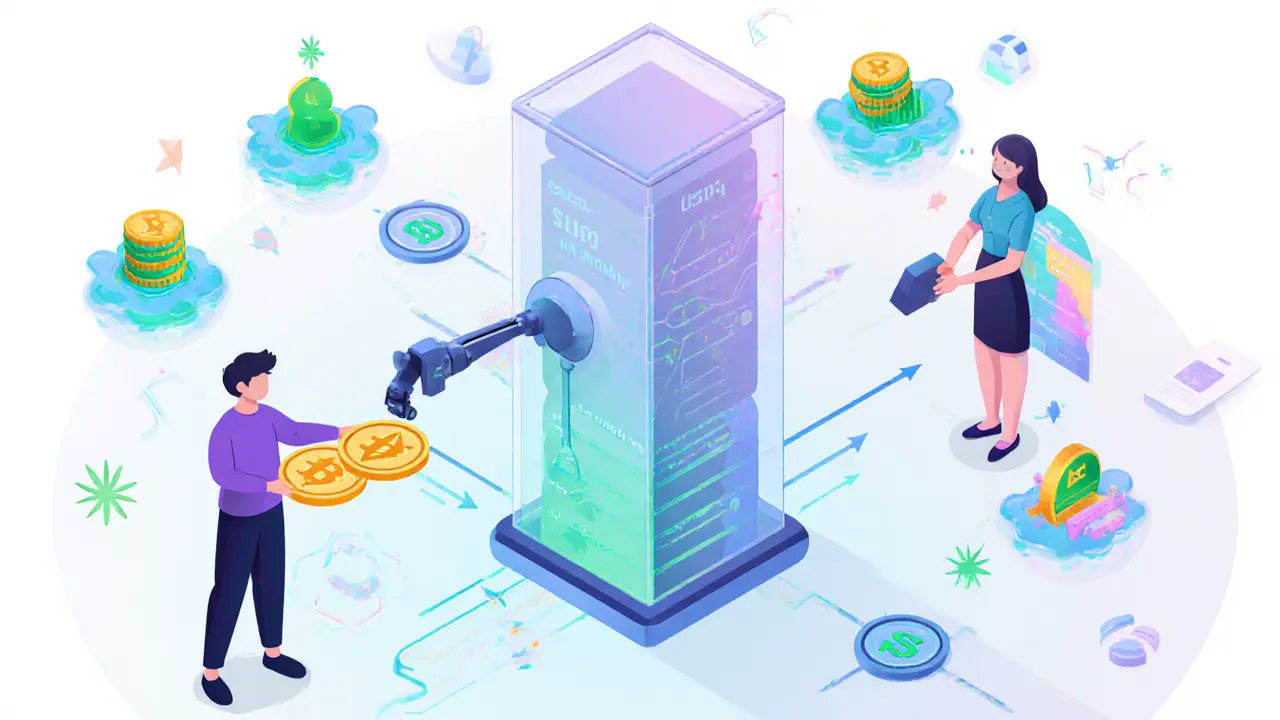 Пользователь вносит ETH в протокол Aave, а автоматическая система управляет займами и залогами.