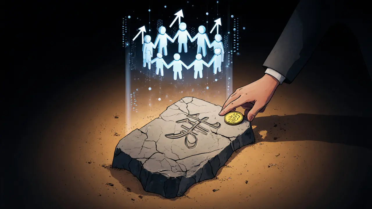 Разрушенная табличка с волной, на которую кладут монету — надежда на возрождение.