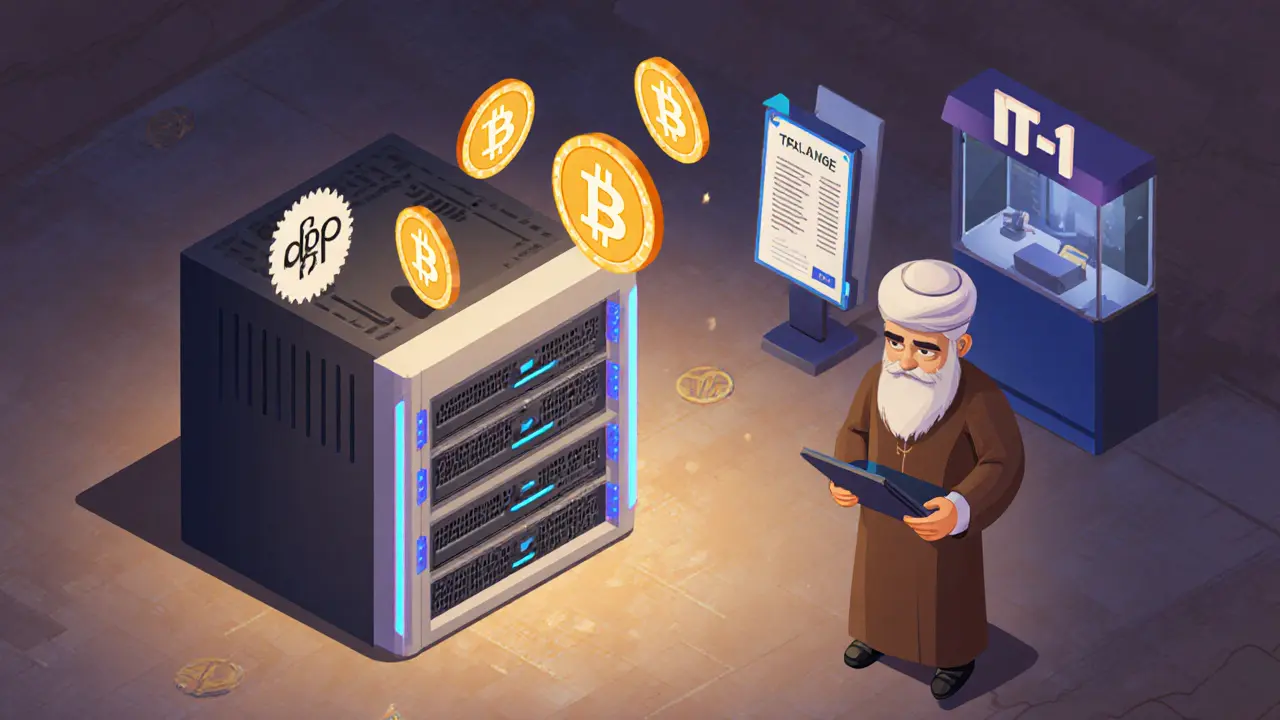 Религиозный эксперт проверяет шариат-совместимый майнинг с сертификатами и налоговой формой IT-1.