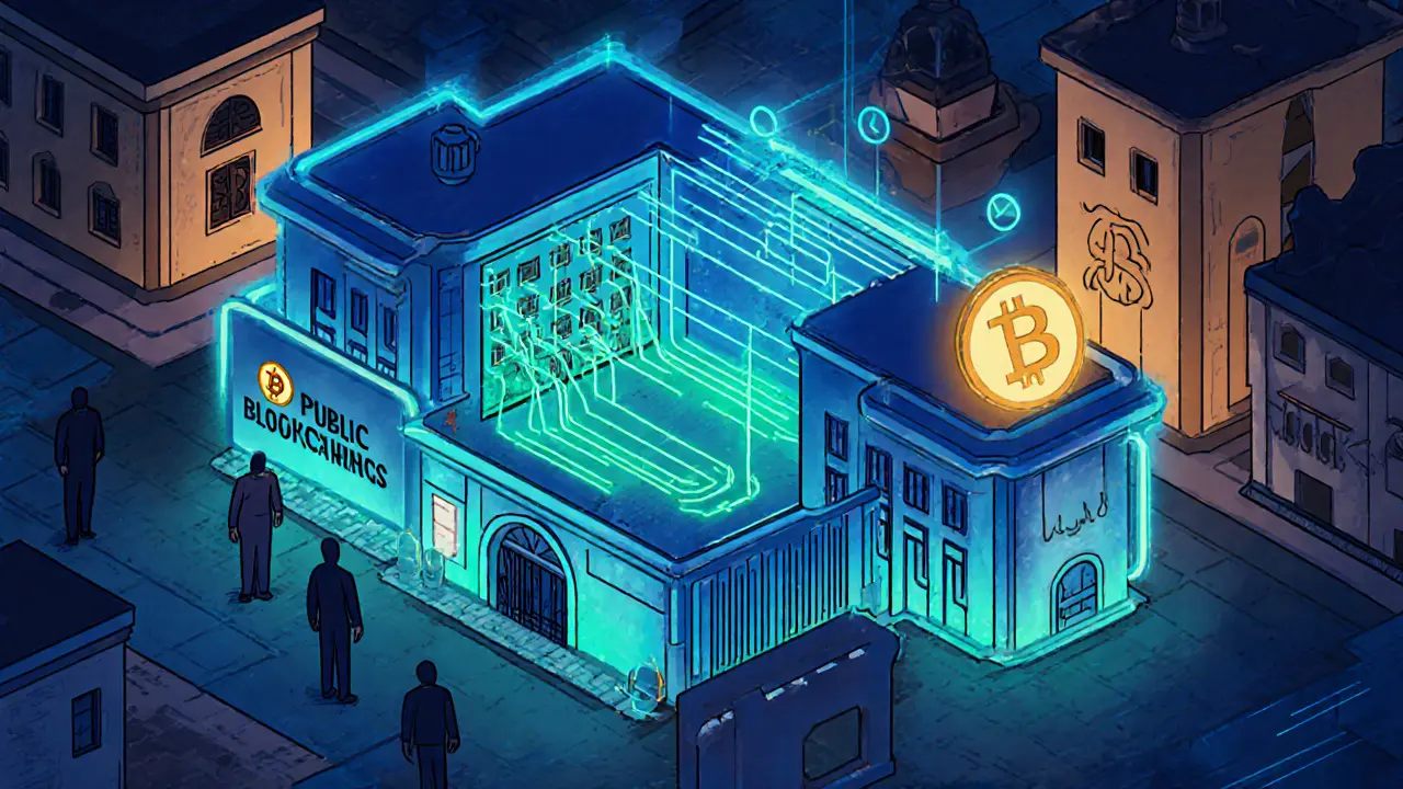 Закрытая государственная блокчейн-система с закрытыми потоками данных, а публичные криптовалюты заблокированы за стеной.