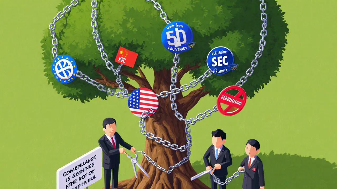 Дерево блокчейн-проекта, опутанное юридическими цепями разных стран.