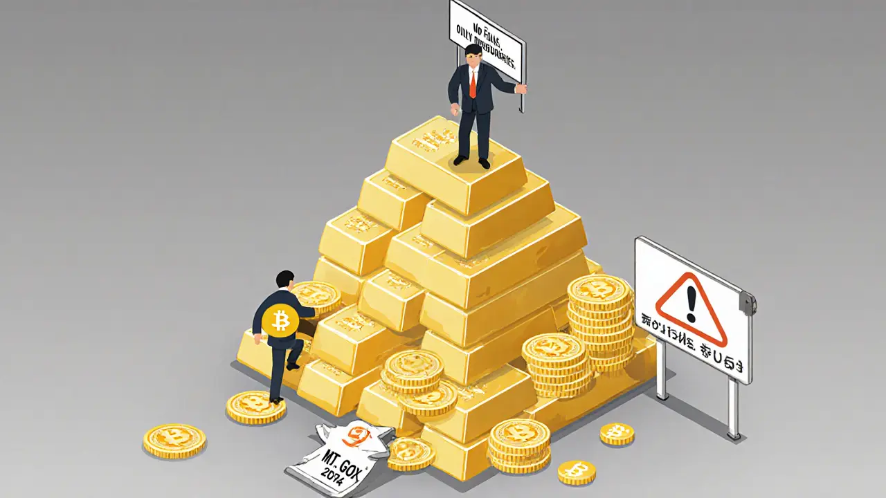 Изометрическая иллюстрация: иностранный оператор пытается взобраться на пирамиду из криптовалют, пока регулятор запрещает филиалы.