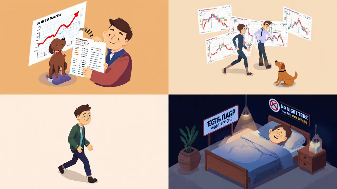 Изометрическая иллюстрация расписания трейдинга: дневной, вечерний и ночной режимы.