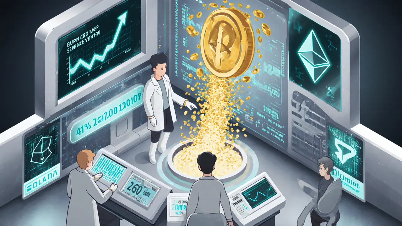 Научная комната с панелью управления токеномикой: нажимают кнопку сжигания, цена растёт.