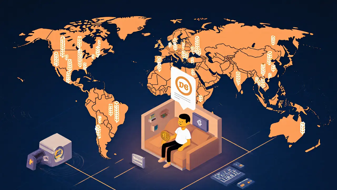 Пользователь отправляет пост через блокчейн, узлы сети работают по всему миру.