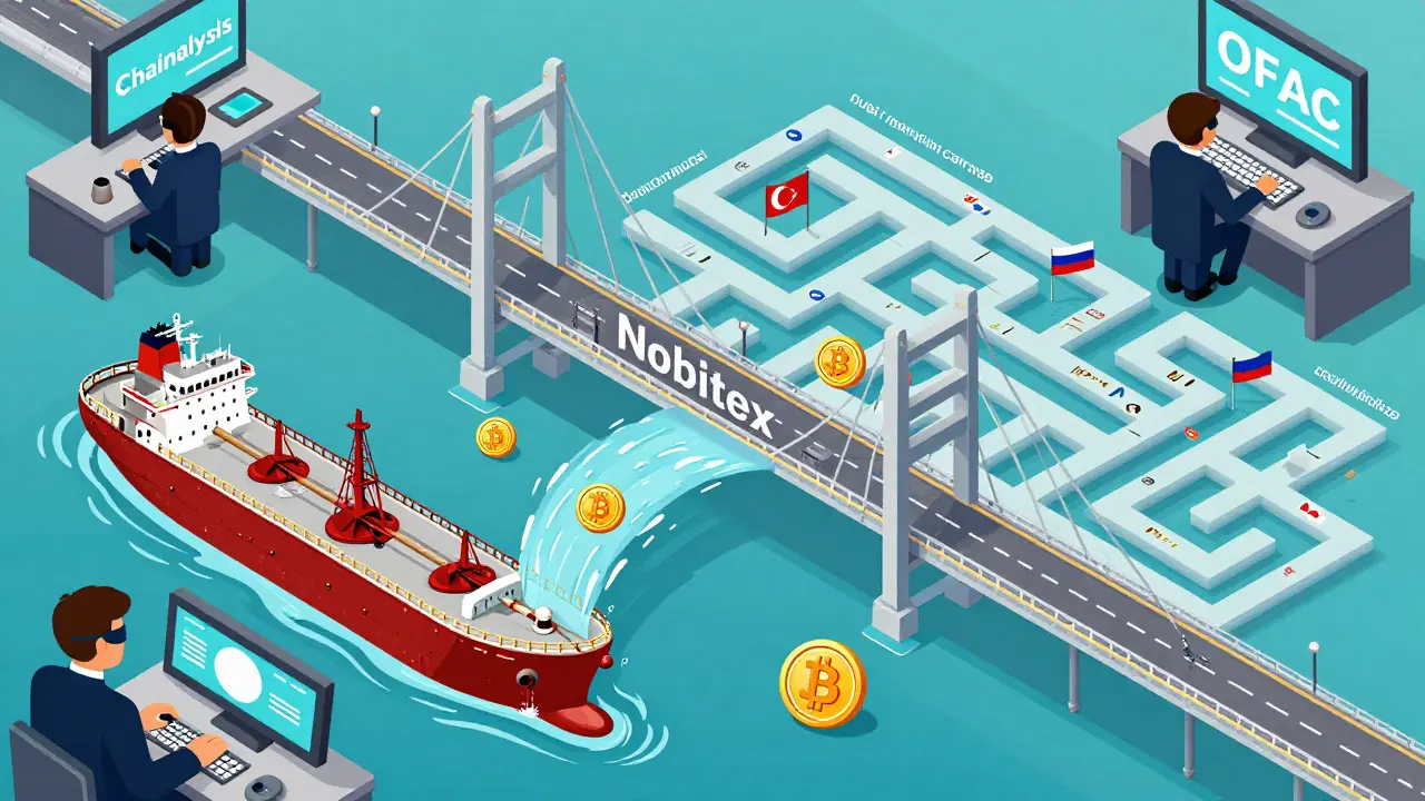 Цифровой мост Nobitex соединяет нефтяной танкер с офшорными компаниями, а аналитики наблюдают за потоком криптовалют через блокчейн.