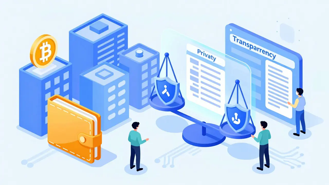Изометрическая иллюстрация города с приватностью и прозрачностью на весах.