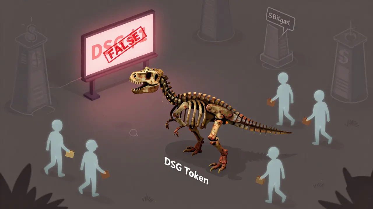 Одинокий скелет DSG на пустом цифровом ландшафте, люди уходят с пустыми кошельками.