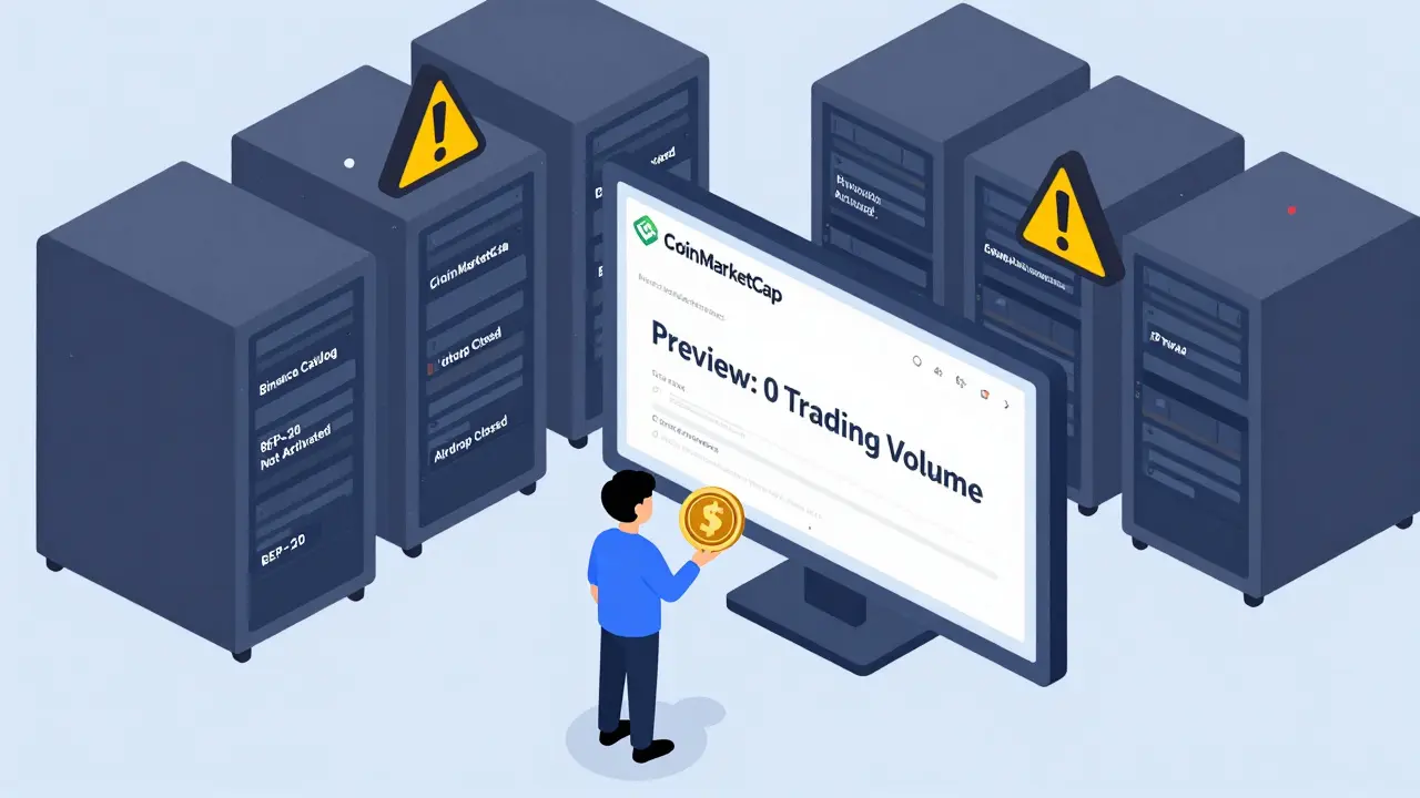 Персонаж держит токен PSWAP перед панелью CoinMarketCap с пометкой 'Предварительный статус'.