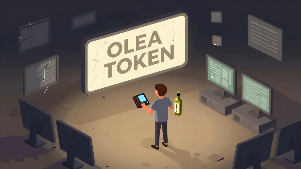 Фигура с кошельком и маслом на заброшенной криптобирже.