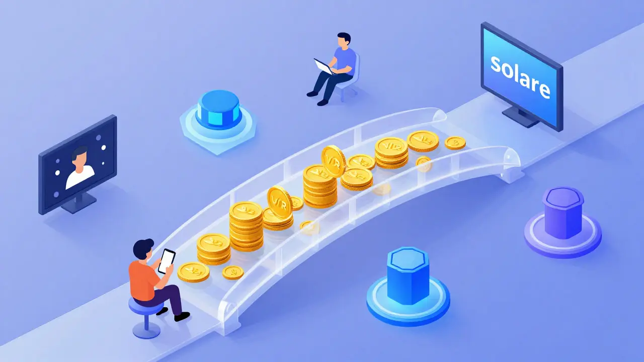 Изометрическая схема децентрализованной рекламной сети с потоком токенов VDR