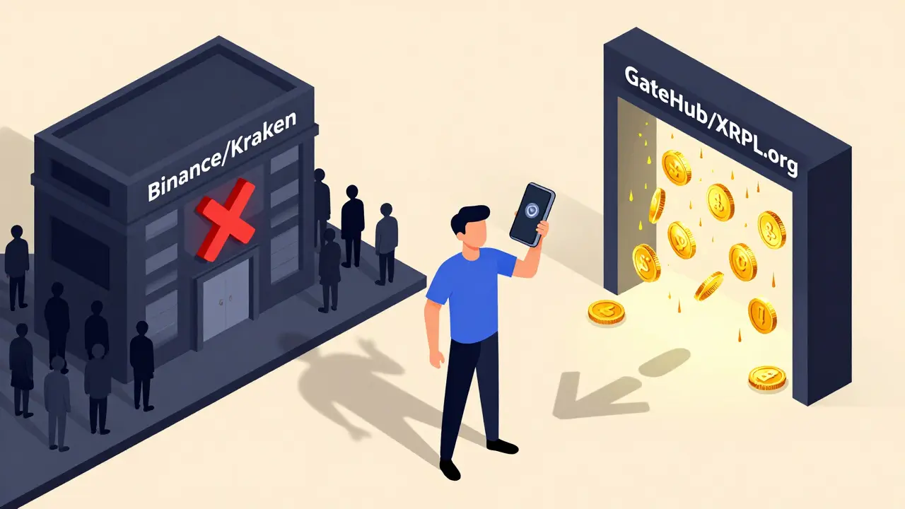 Пользователь с аппаратным кошельком стоит между биржей и децентрализованным кошельком, откуда идут токены.