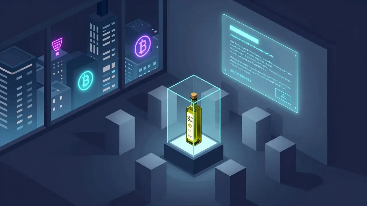 Пустая галерея с бутылкой OLEA как единственной экспонатом.