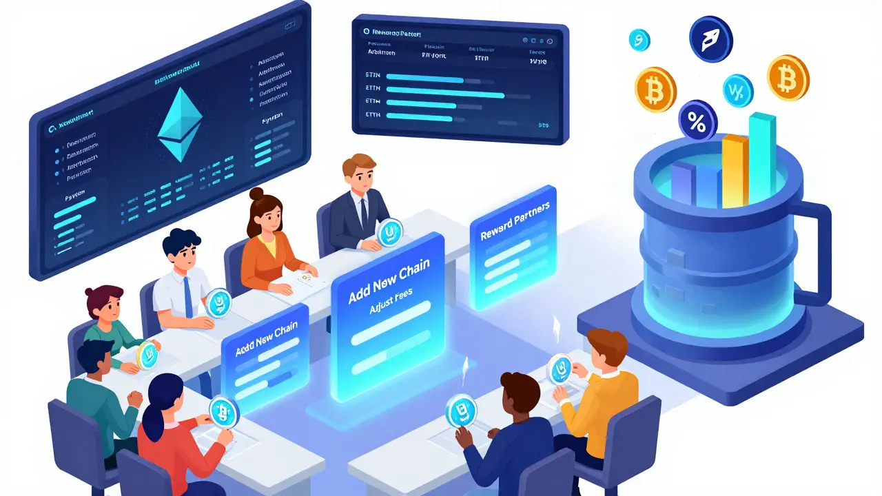 Децентрализованная DAO-ассамблея с veDEUS-значками иVault, управляющая блокчейн-сетями.