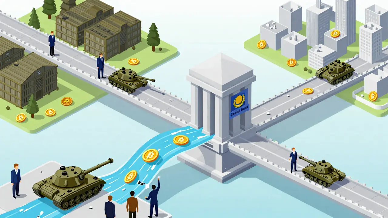 Финансовый мост из блокчейна, перекидывающий средства от России к вооружению через банк Кыргызстана.