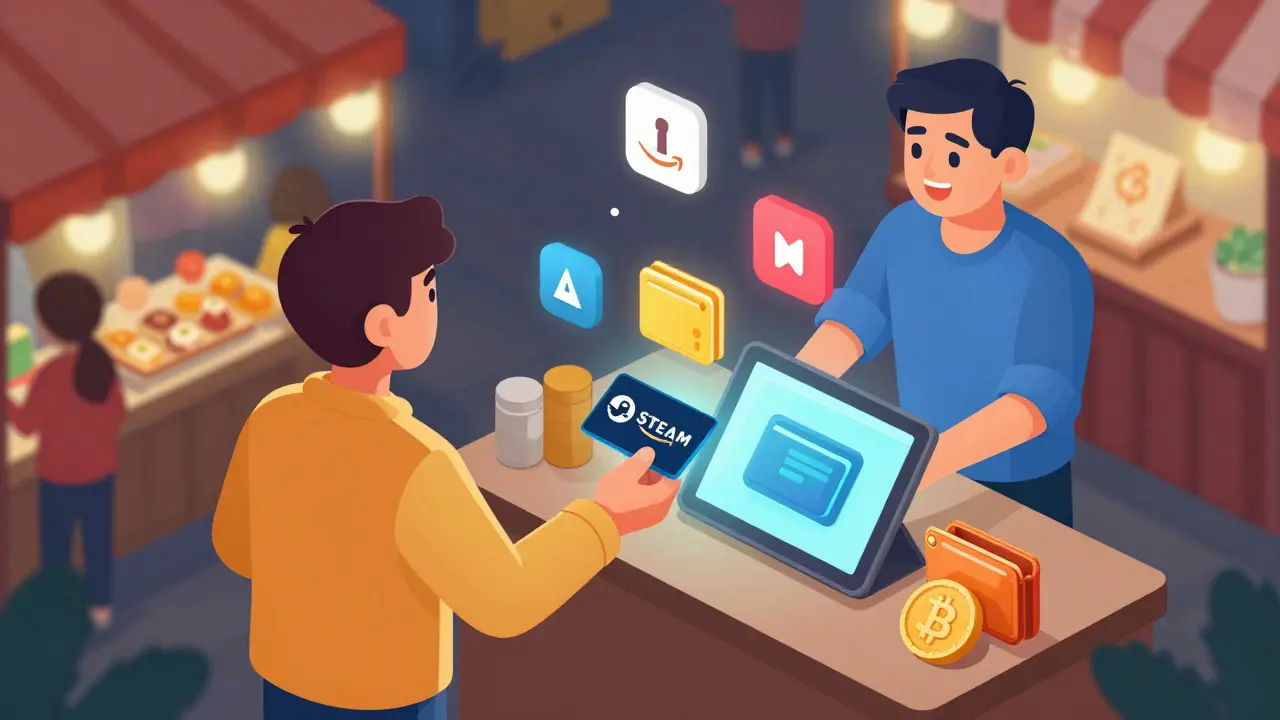 Покупка криптовалюты через подарочные карты в магазине, скрытая от властей.