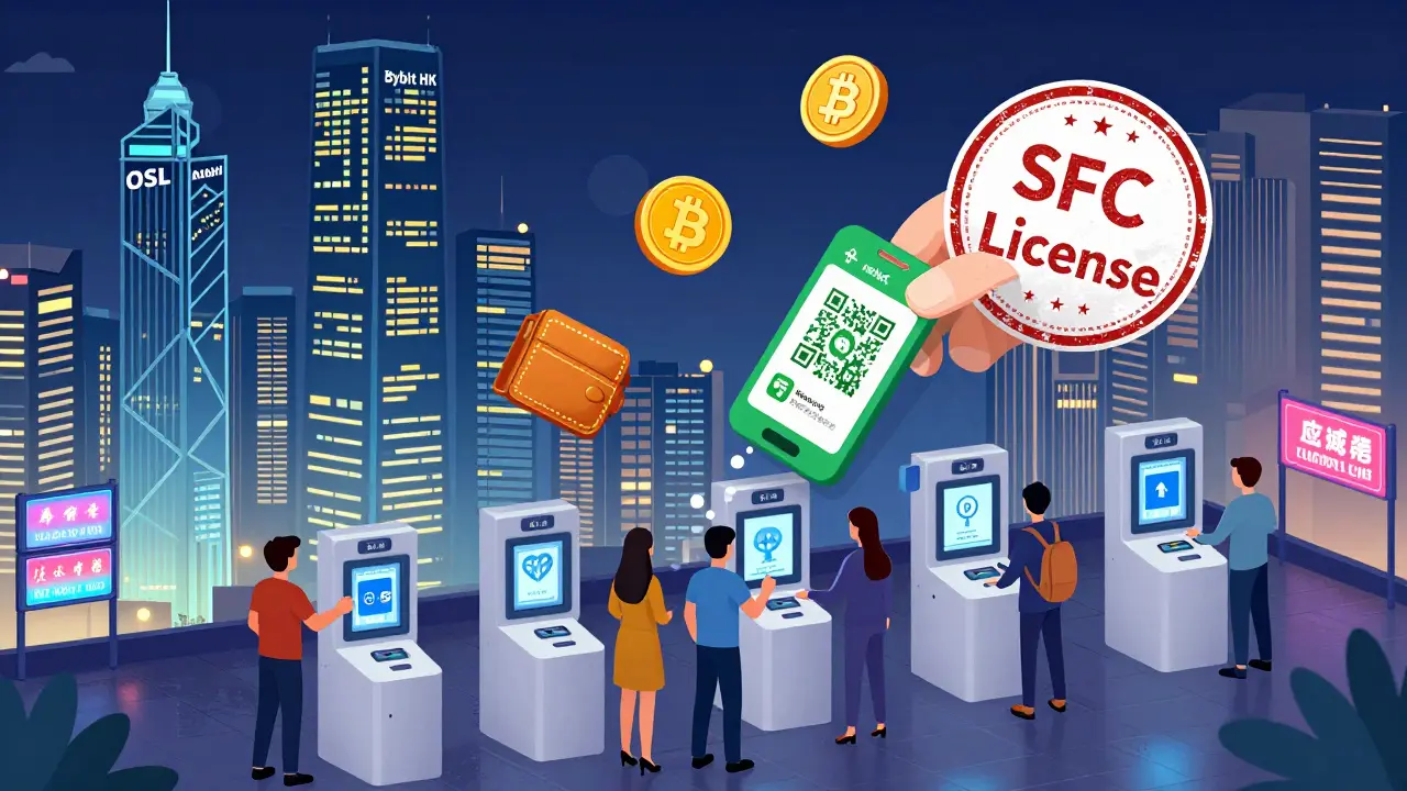 Гонконгский финансовый центр с лицензированными криптобиржами, где люди проходят верификацию с международными паспортами и обменивают криптовалюты.