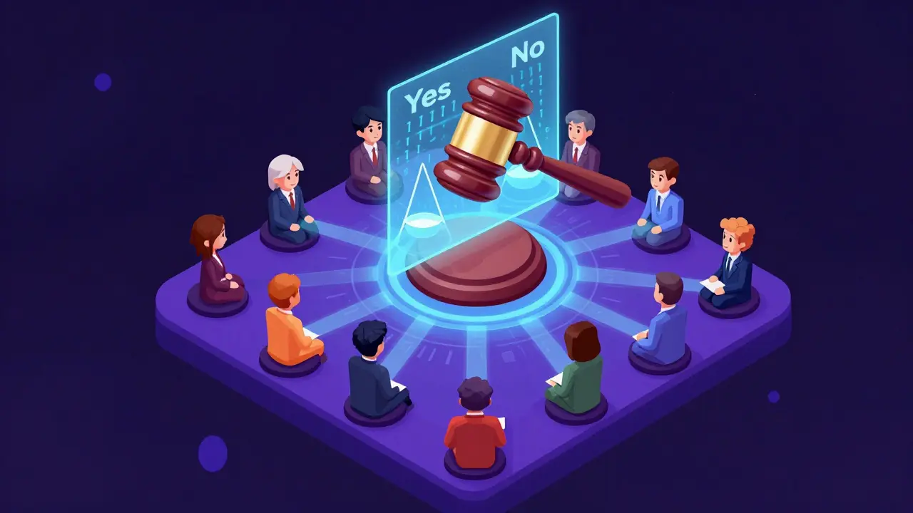 Цифровой суд Idavoll Court с голографическим молотком и голосованием