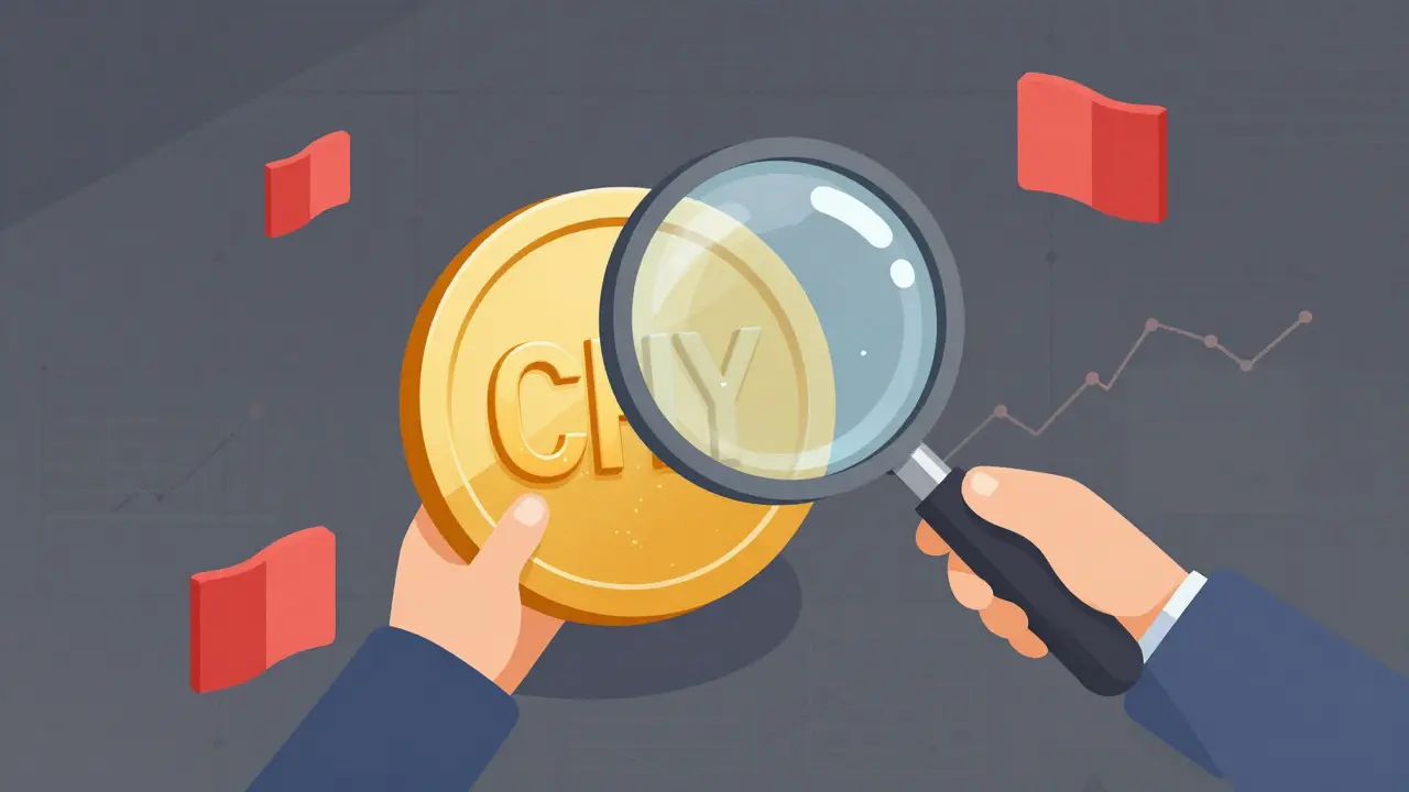 Изометрическая иллюстрация: человек с токеном, который через лупу оказывается пустым пузырем с ценой 0.