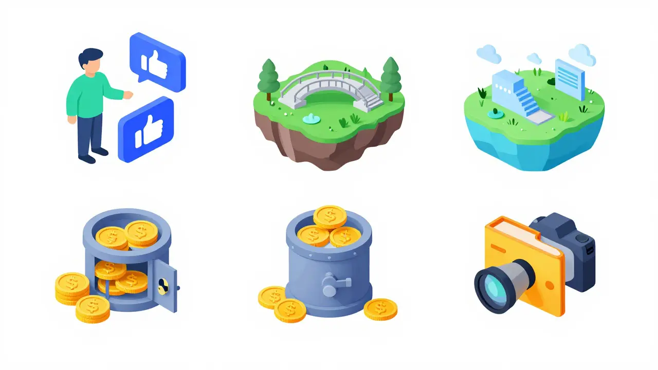 Изометрическая схема различных типов настоящих аирдропов: задания, стейкинг и интерактив