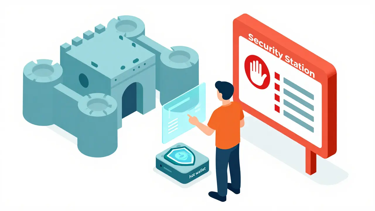 Изометрическое изображение безопасного использования отдельного кошелька для защиты основных активов