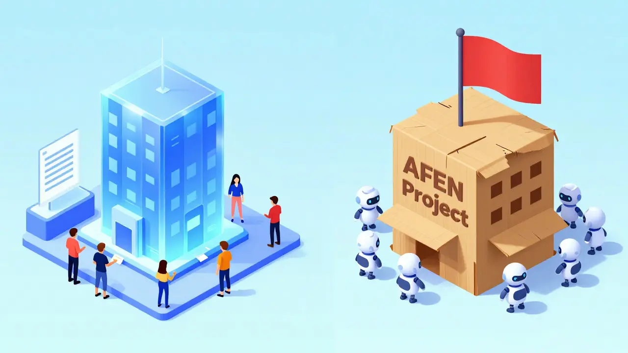 Сравнение надежного криптопроекта и подозрительного фасада AFEN.