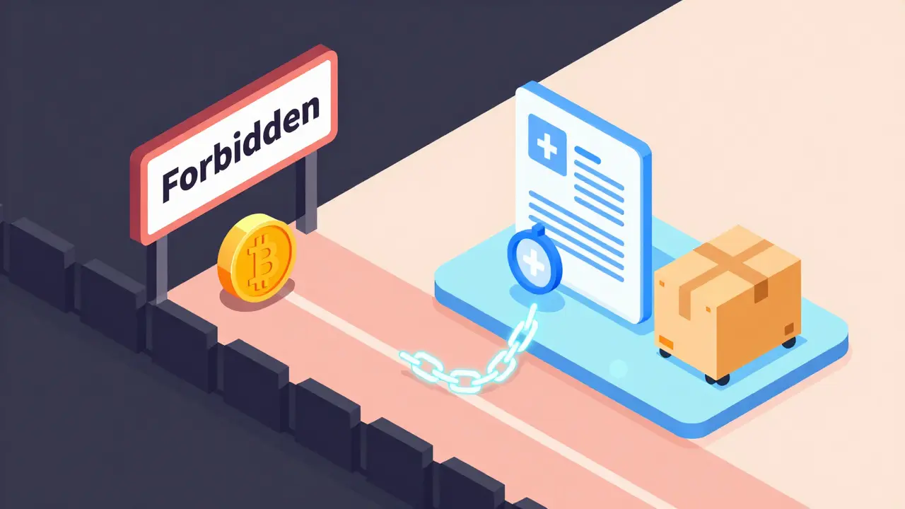 Сравнение запрета криптовалют и легального использования блокчейна в логистике
