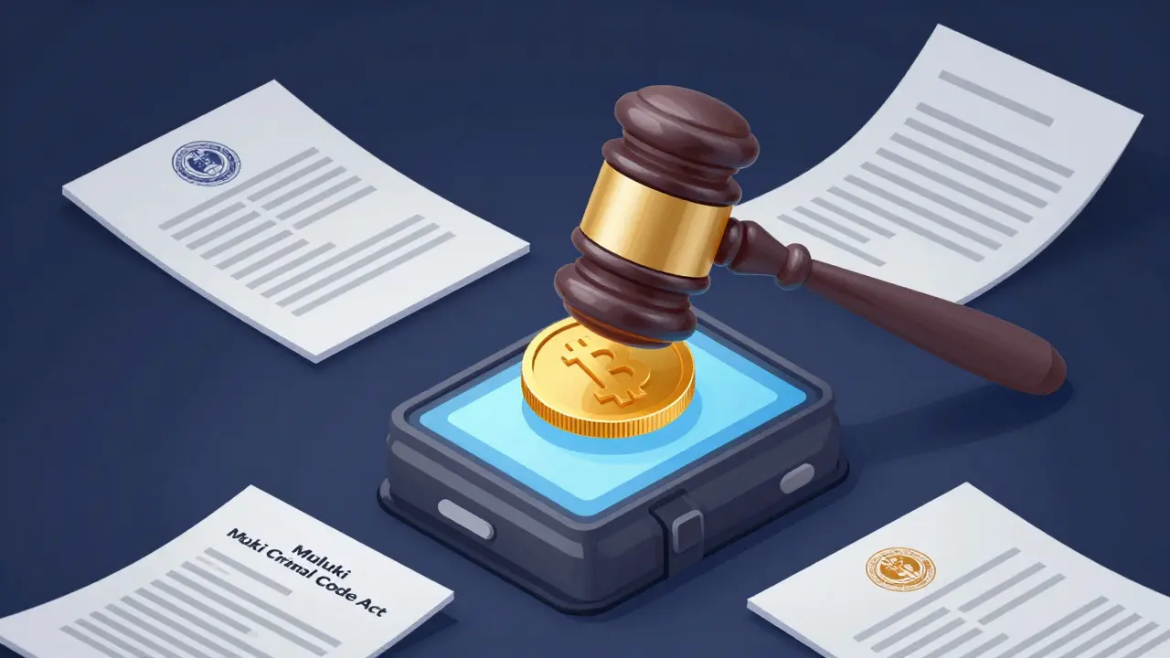 Судейский молоток, захлопывающийся на цифровом кошельке с криптовалютой