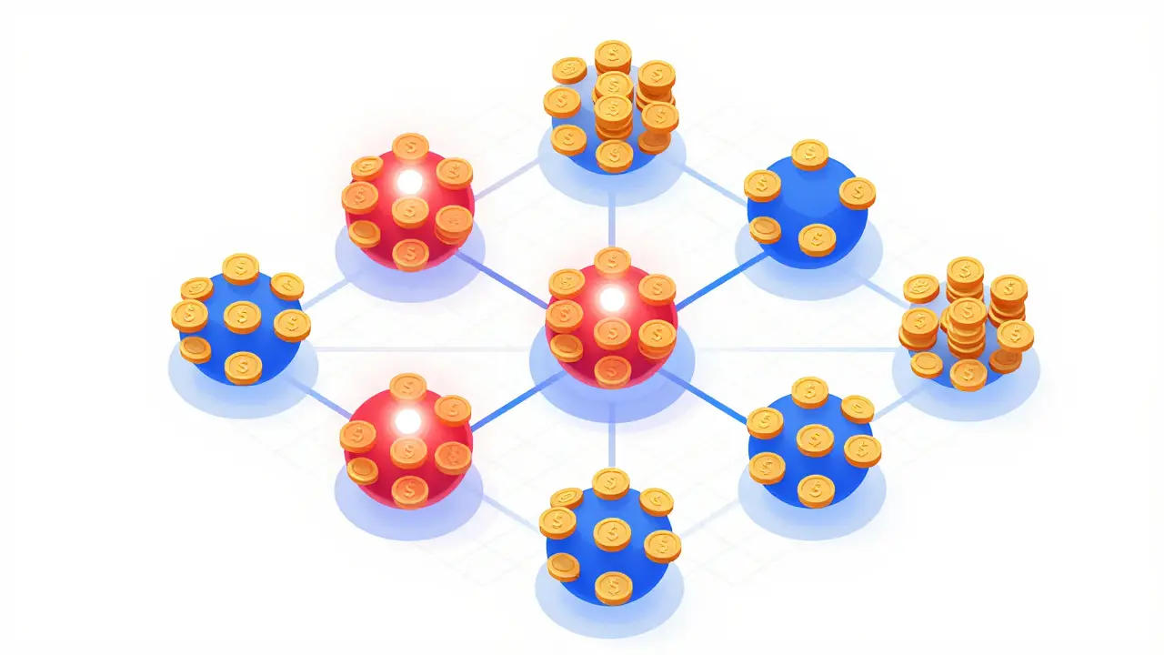 Визуализация кластеризации кошельков с цветовыми маркерами оценки рисков.