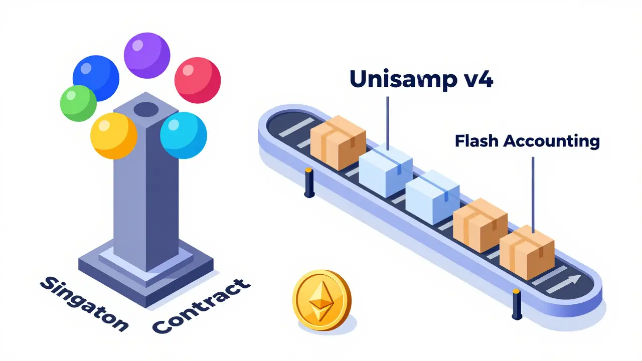 Изометрия:_singleton контракт, Flash Accounting и нативный ETH