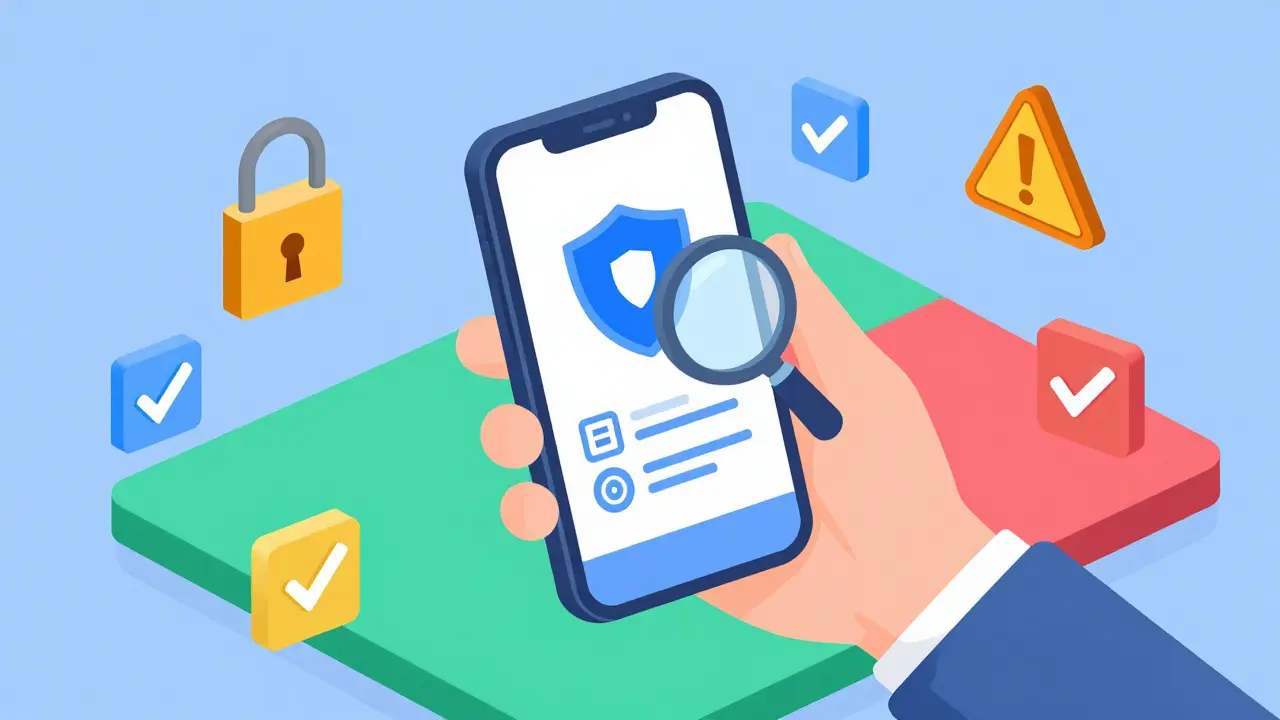 Изометрическая иллюстрация проверки безопасности токена через смартфон и щит