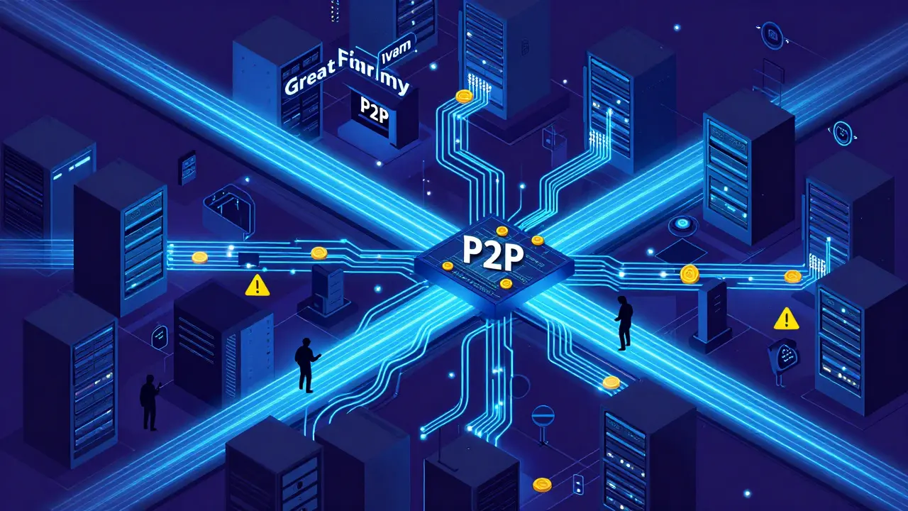 Схематичное изображение скрытых P2P-сделок под наблюдением файрвола