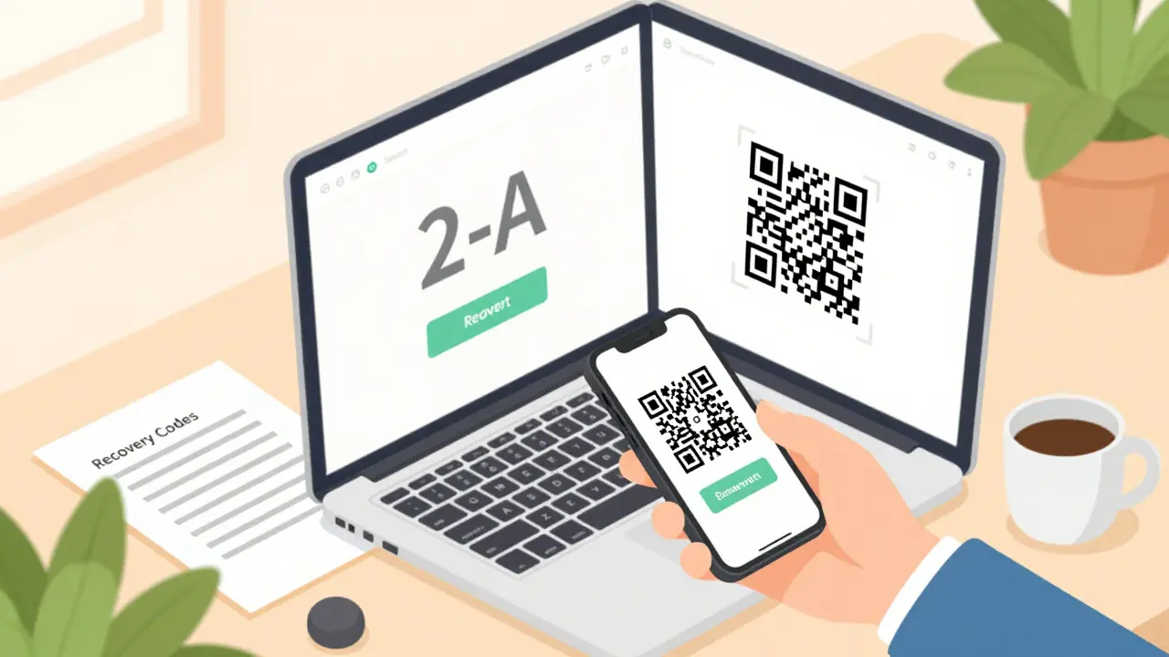 Настройка 2FA: сканирование QR-кода телефон и бумажные резервные коды