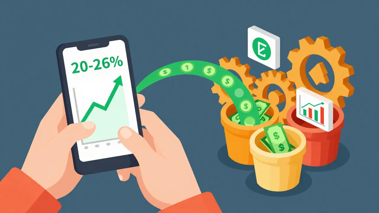 Схема работы платформы Cashaa: доход и риски в изометрии