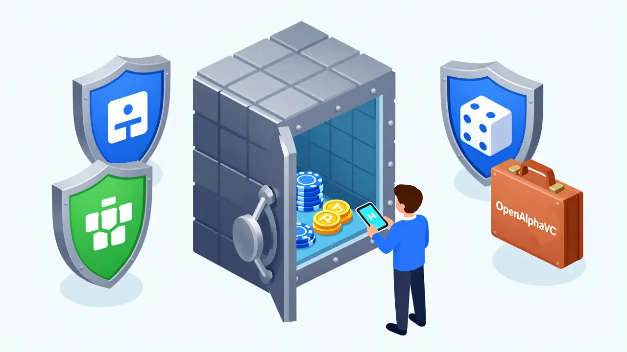 Символы безопасности и партнерства проекта WinX.io в изометрии