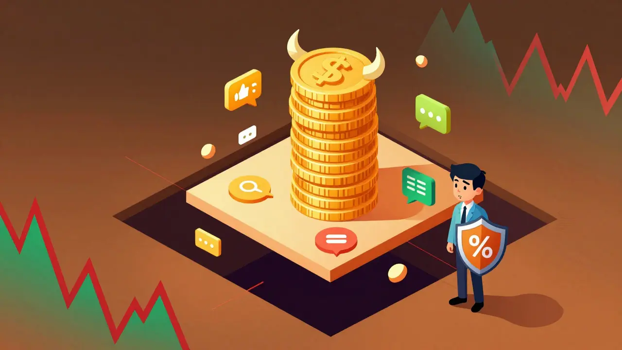 Торговец на хрупкой платформе над пропастью, символизируя риски